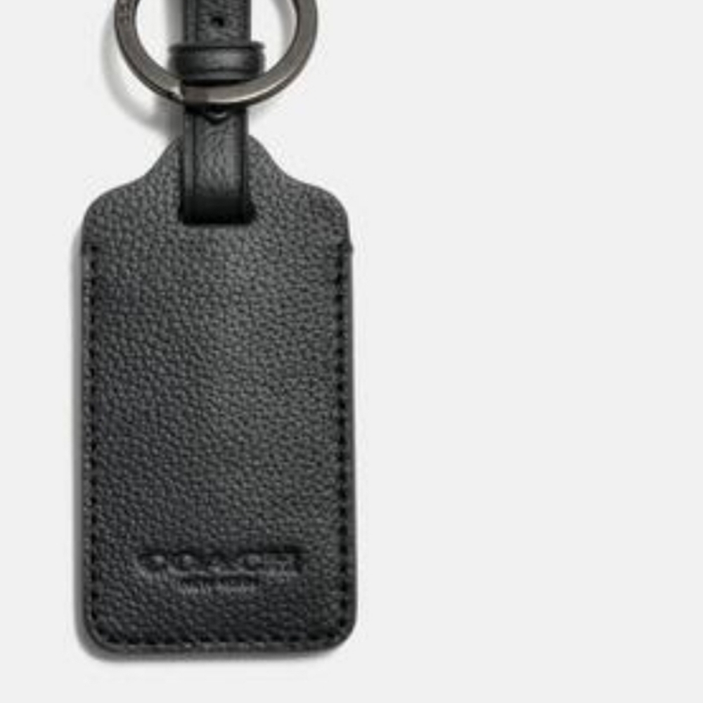 COACH LEATHER LUGGAGE BAG TAG BLACK AND SILVER GUN METAL NWOT UNISEX